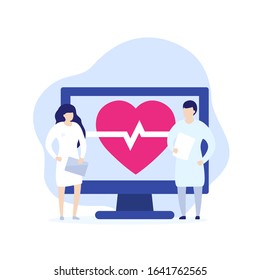 ecg, electrocardiogram, cardio diagnostics vector illustration with medics