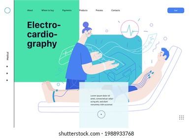 ECG electrocardiography - medical tests web template. Modern flat vector
