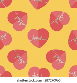 ECG flat icon, eps10 seamless pattern background