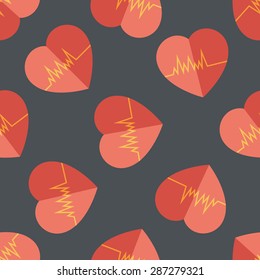 ECG flat icon, eps10 seamless pattern background
