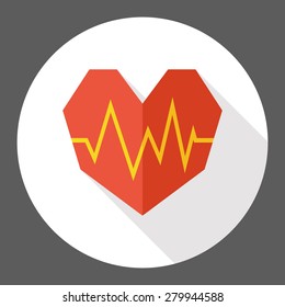 ECG flat icon with long shadow