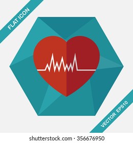 ECG flat icon with long shadows, eps10