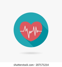 ECG Flat style Icon with long shadows