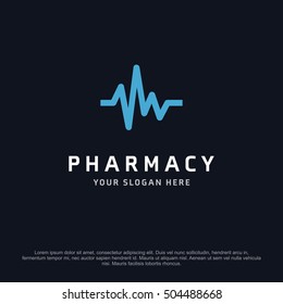 ECG health logo, abstract vector logo design template icon of company identity symbol concept for therapy service, pharmacy, hospital, medical clinic or any natural health care business