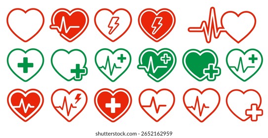 Linha de batimento cardíaco do ECG. O coração bate na linha do ritmo sinusal. Logotipo do hospital médico de saúde. Ícone de ilustração de vetor. Isolado sobre fundo branco