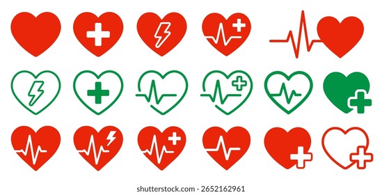 Linha de batimento cardíaco do ECG. O coração bate na linha do ritmo sinusal. Logotipo do hospital médico de saúde. Ícone de ilustração de vetor. Isolado sobre fundo branco