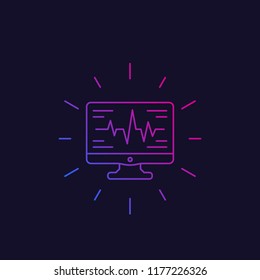 ecg, heart diagnostics icon, linear style vector