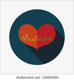 ECG heart flat icon with long shadow