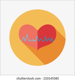 ECG heart flat icon with long shadow