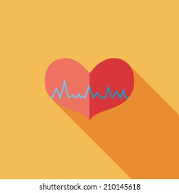 ECG heart flat icon with long shadow
