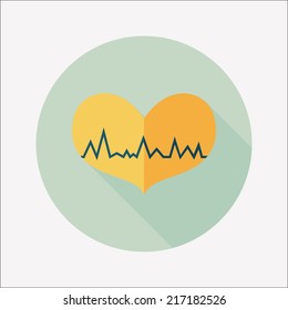 ECG heart flat icon with long shadow