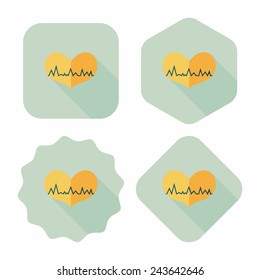 ECG heart flat icon with long shadow