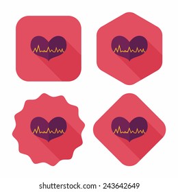 ECG heart flat icon with long shadow