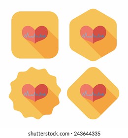 ECG heart flat icon with long shadow