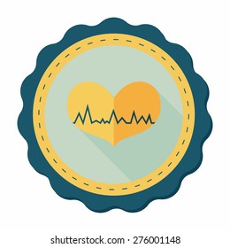 ECG heart flat icon with long shadow