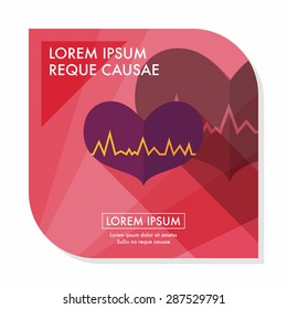 ECG heart flat icon with long shadow