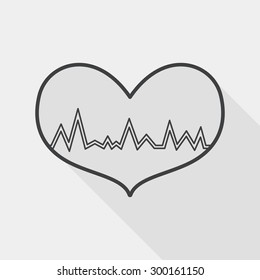 ECG heart flat icon with long shadow, line icon