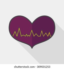 ECG heart flat icon with long shadow