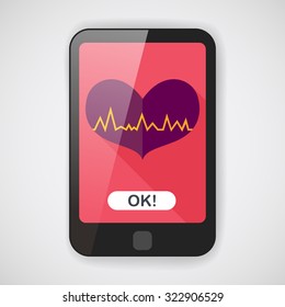 ECG heart flat icon with long shadow