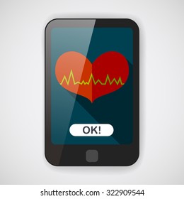 ECG heart flat icon with long shadow