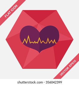 ECG heart flat icon with long shadow