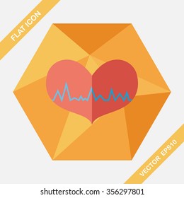 ECG heart flat icon with long shadow