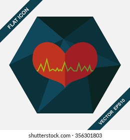 ECG heart flat icon with long shadow