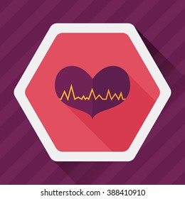 ECG heart flat icon with long shadow