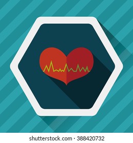 ECG heart flat icon with long shadow