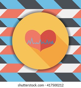 ECG heart flat icon with long shadow