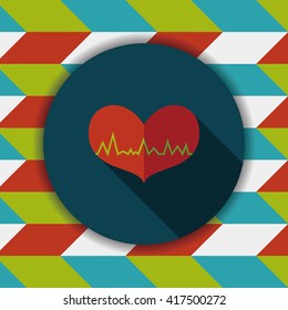 ECG heart flat icon with long shadow