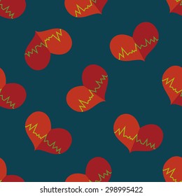 ECG heart flat icon seamless pattern background