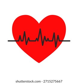 Línea del pulso de la frecuencia del latido del corazón del ECG, icono de la atención sanitaria en el fondo blanco, Ilustración vectorial aislada