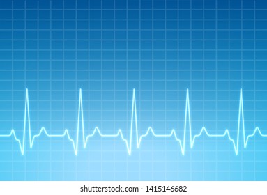 ECG Heartbeat Monitor, Cardiogram Heart Pulse Line Wave. Electrocardiogram Medical Background.