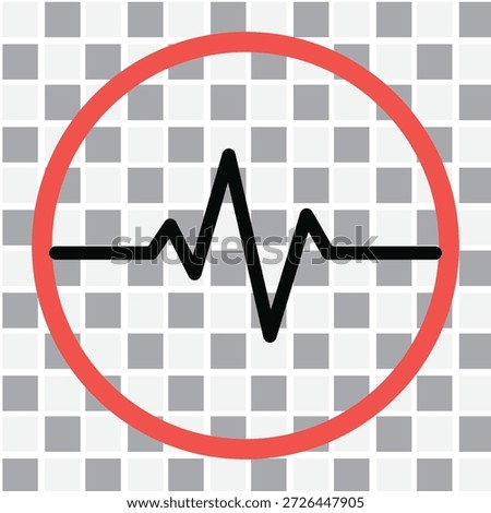 ECG heartbeat pulse line icon in red circle on grey squares background
