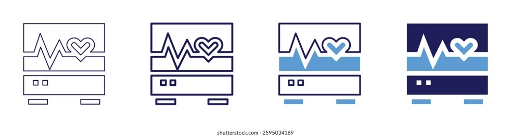 Ecg icon in 4 different styles. Thin Line, Line, Bold Line, Duotone. Duotone style. Editable stroke.