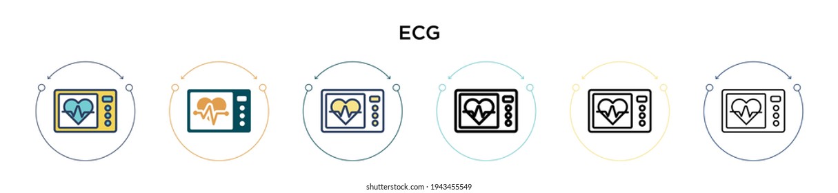 Ecg icon in filled, thin line, outline and stroke style. Vector illustration of two colored and black ecg vector icons designs can be used for mobile, ui, web