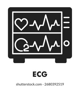 Estilo de glifo de icono de ECG. Ilustración vectorial Para El Diseño gráfico