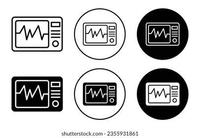 Juego de iconos ECG. símbolo vectorial de la máquina de pantalla de ekg de frecuencia cardíaca. señal del monitor de electrocardiograma en color negro relleno y delineado.