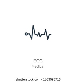 Ecg icon. Thin linear ecg outline icon isolated on white background from medical collection. Line vector sign, symbol for web and mobile