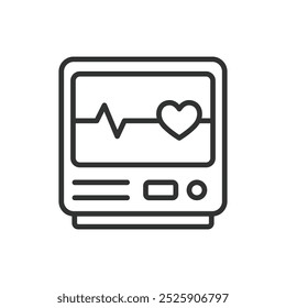 ECG, en línea de diseño. ECG, electrocardiograma, monitor cardíaco, prueba cardíaca, salud del corazón, latidos del corazón sobre Vector de fondo blanco. Icono de trazo editable ECG