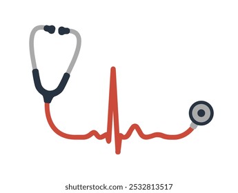 ECG line Heart beat Stethoscope simple flat style graphic icon symbol. Hospital doctor clinic logo. Healthcare sign. Vector illustration image. Isolated on white background. 