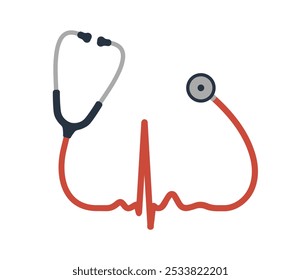 ECG line Heart beat Stethoscope simple flat style graphic icon symbol. Hospital doctor clinic logo. Healthcare sign. Vector illustration image. Isolated on white background. 