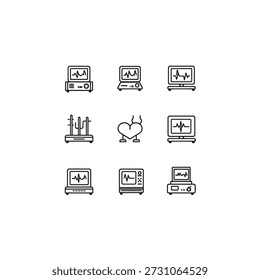 ECG Machine Line Art Showing Heartbeat Monitoring Device