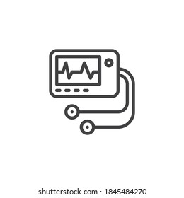 Ecg-Maschinenlinie-Symbol. lineares Stilzeichen für mobiles Konzept und Webdesign. Herzschlag-Maschine zeigt Umriss-Vektorsymbol. Symbol, Logo-Abbildung. Vektorgrafik