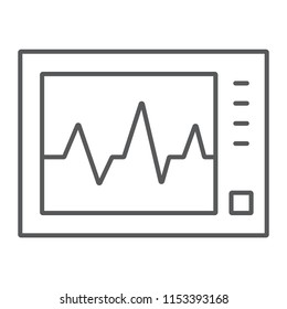 Ecg machine thin line icon, medicine and cardiology, heartbeat rate sign, vector graphics, a linear pattern on a white background, eps 10.