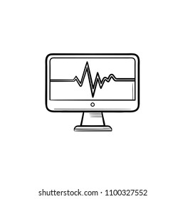 ECG monitor with heart beat hand drawn outline doodle icon. Cardiogram displaying heart beat concept vector sketch illustration for print, web, mobile and infographics isolated on white background.