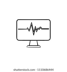 ECG monitor with heart beat hand drawn outline doodle icon. Cardiogram line on display as life concept vector sketch illustration for print, web, mobile and infographics isolated on white background.