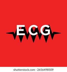 EKG-Darstellung mit fettgedruckter Typografie und rotem Hintergrund, geeignet für Gesundheitsinhalte