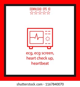 ecg, ecg screen, heart check up, heartbeat  vector icon
